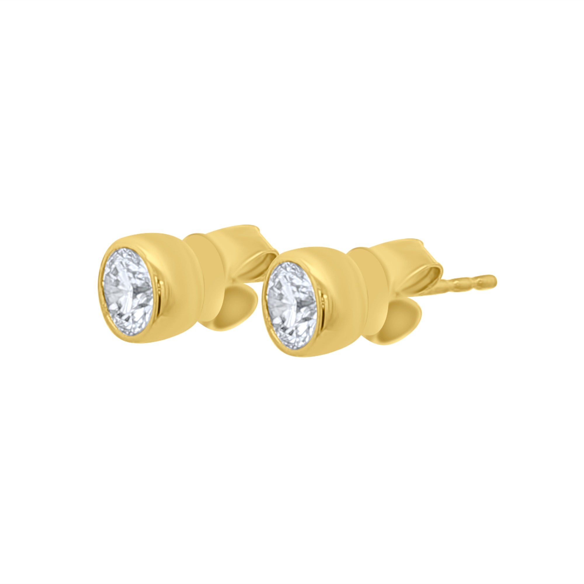 Lab diamond round bezel set stud earrings in 14k yellow gold by Elyzian Fine Jewelry

