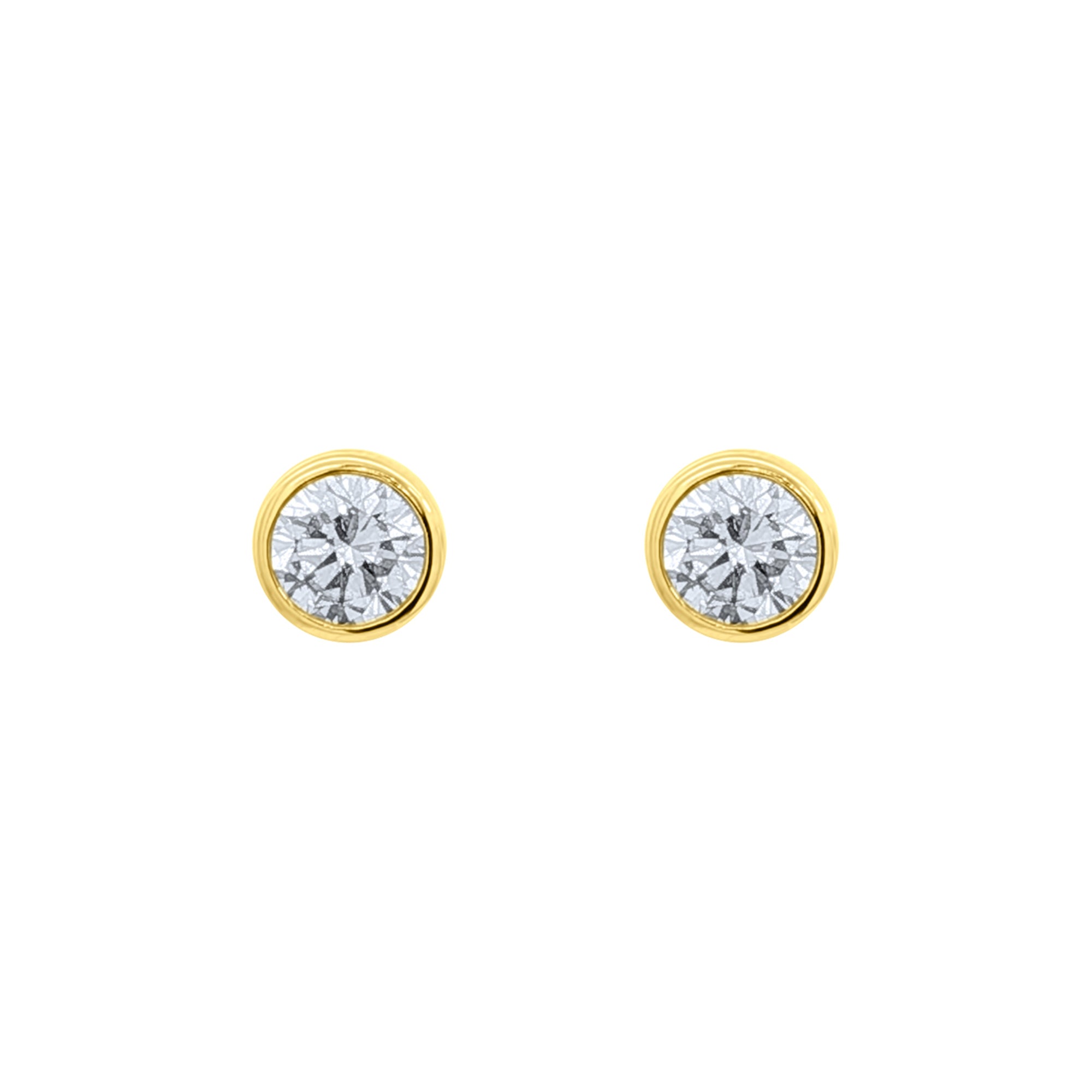 Lab diamond round bezel set stud earrings in 14k yellow gold by Elyzian Fine Jewelry

