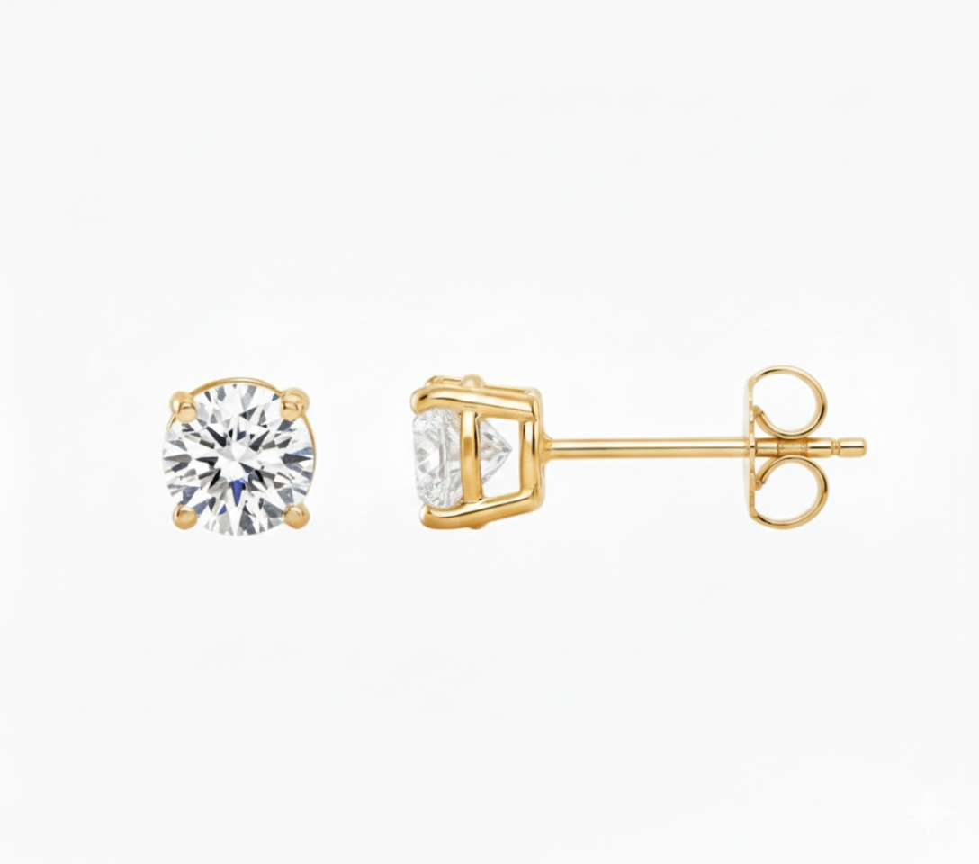 Lab-Grown Diamond Four-Prong Stud Earrings in 14K Yellow Gold by Elyzian Fine Jewelry