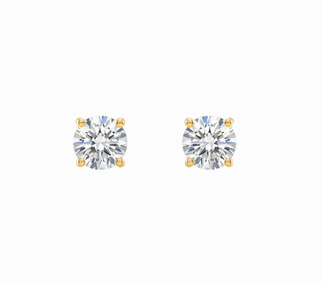 front view Lab-Grown Diamond Four-Prong Stud Earrings in 14K Yellow Gold by Elyzian Fine Jewelry
