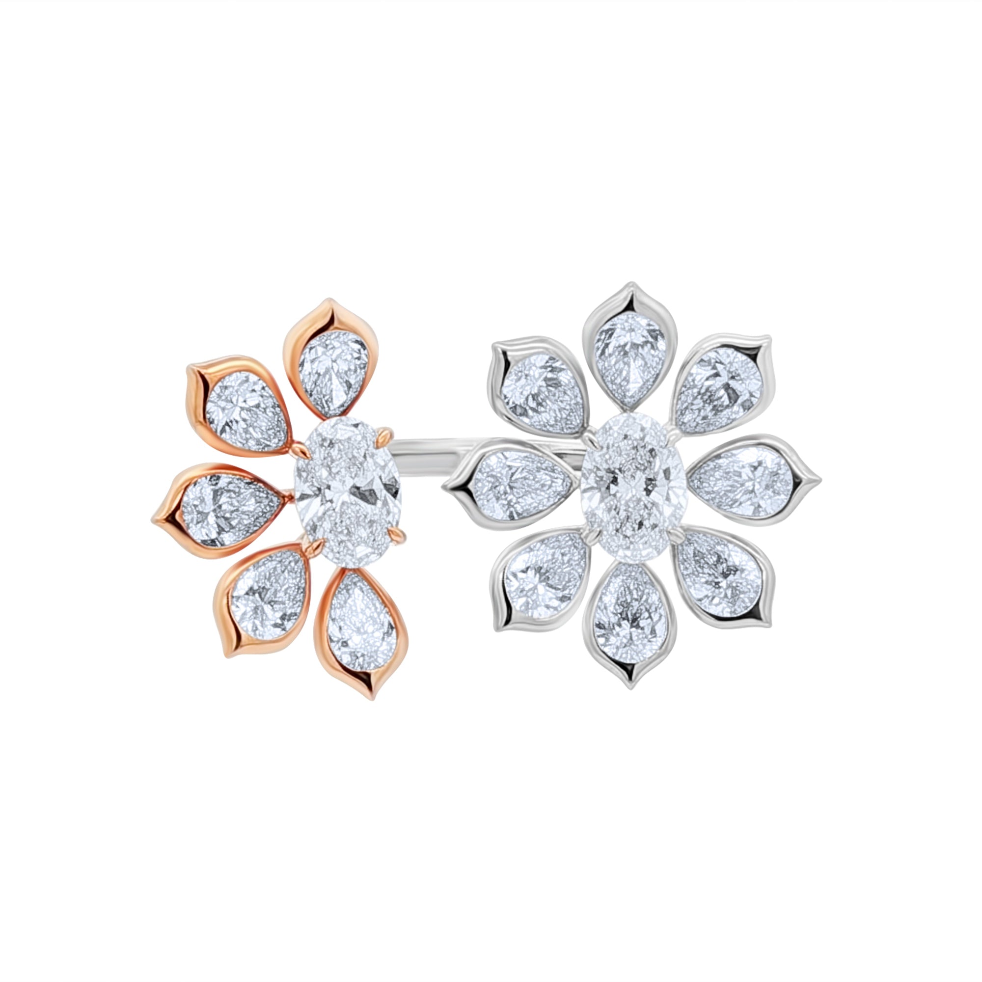 Lab-Grown Diamond Dual Tone Floral Motif Ring in 14K Gold by Elyzian Fine Jewelry