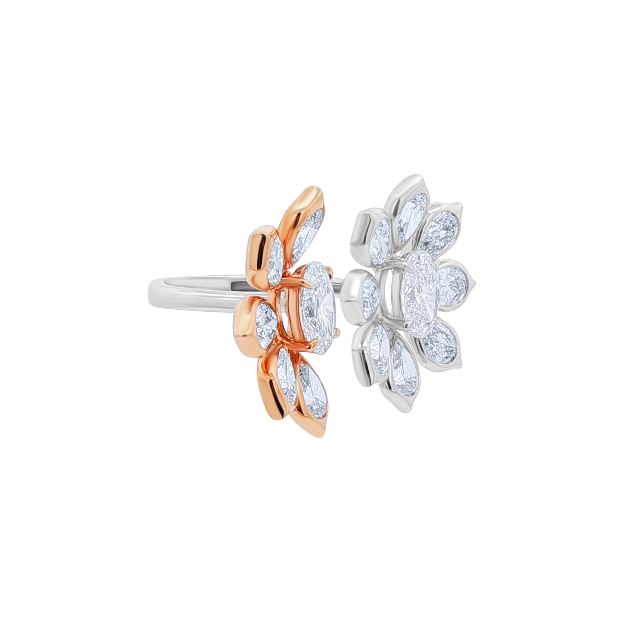 Lab-Grown Diamond Dual Tone Floral Motif Ring in 14K Gold by Elyzian Fine Jewelry