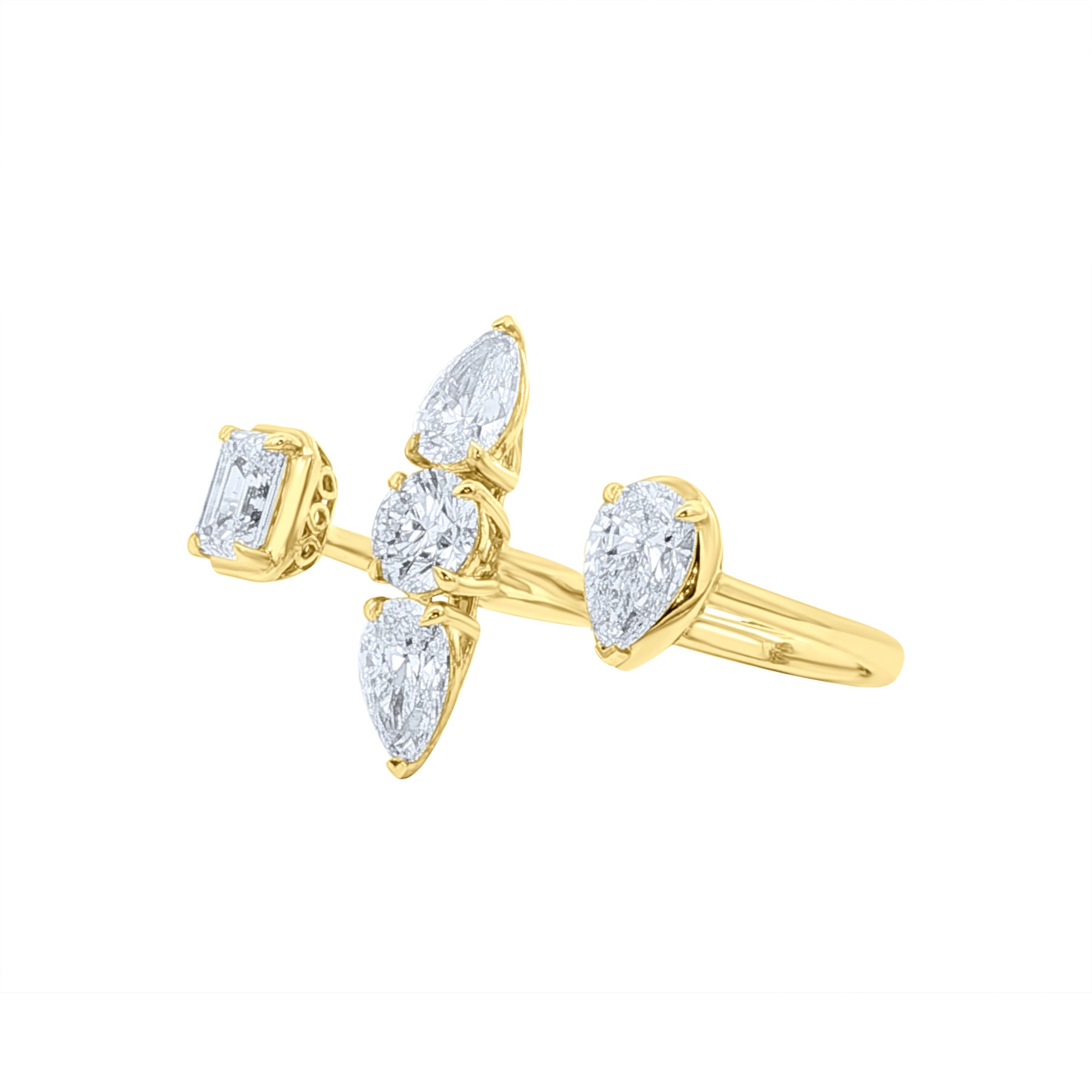Lab-Grown Diamond Mixed Shape Two Finger Ring in 14K Yellow Gold by Elyzian Fine Jewelry