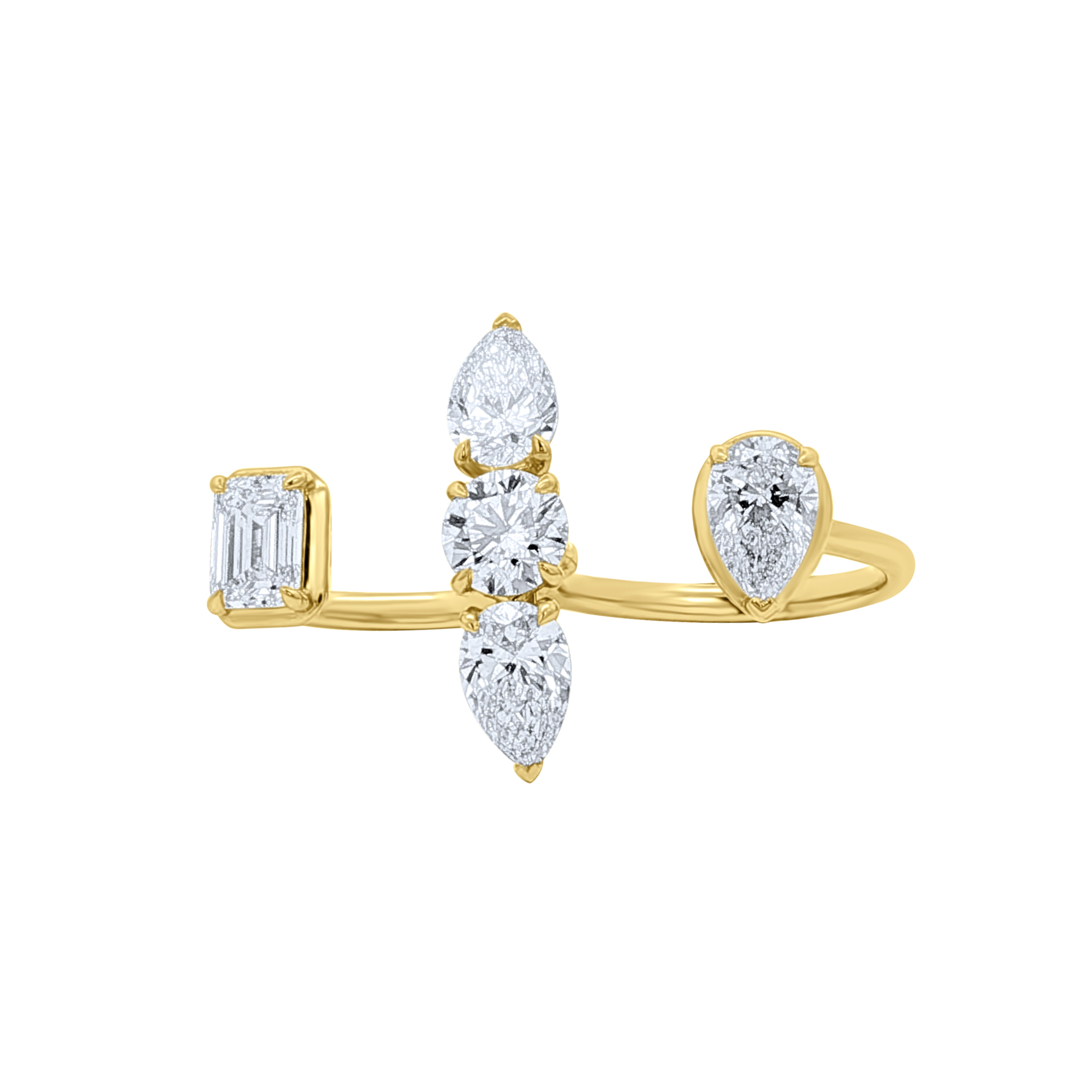 Lab-Grown Diamond Mixed Shape Two Finger Ring in 14K Yellow Gold by Elyzian Fine Jewelry