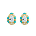 Lab-Grown Diamond and Turquoise Statement Earrings in 14K Yellow Gold by Elyzian