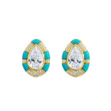 Lab-Grown Diamond and Turquoise Statement Earrings in 14K Yellow Gold by Elyzian