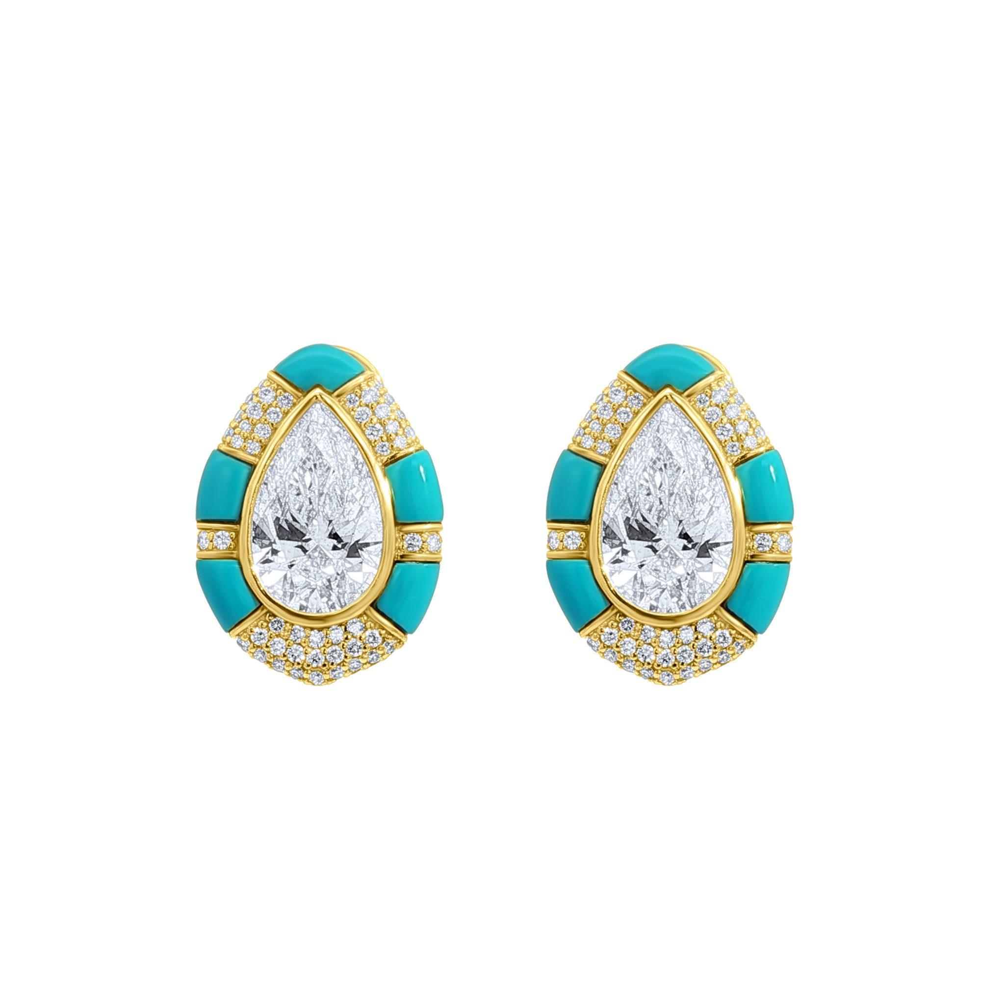 Lab-Grown Diamond and Turquoise Statement Earrings in 14K Yellow Gold by Elyzian