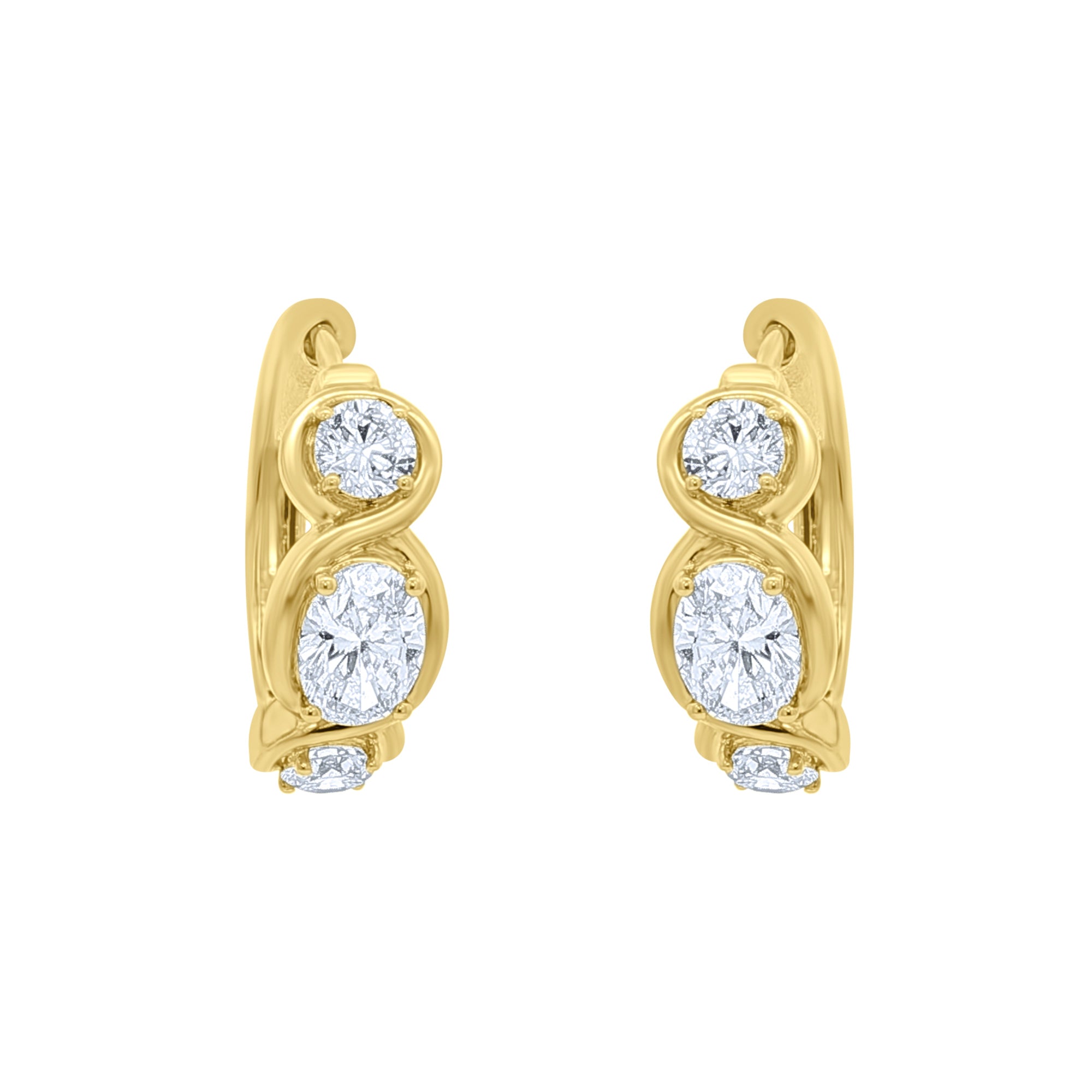 Lab-Grown Mixed Shape Diamond Twisted Hoop Earrings 7ct in 14K Yellow Gold by Elyzian, front view