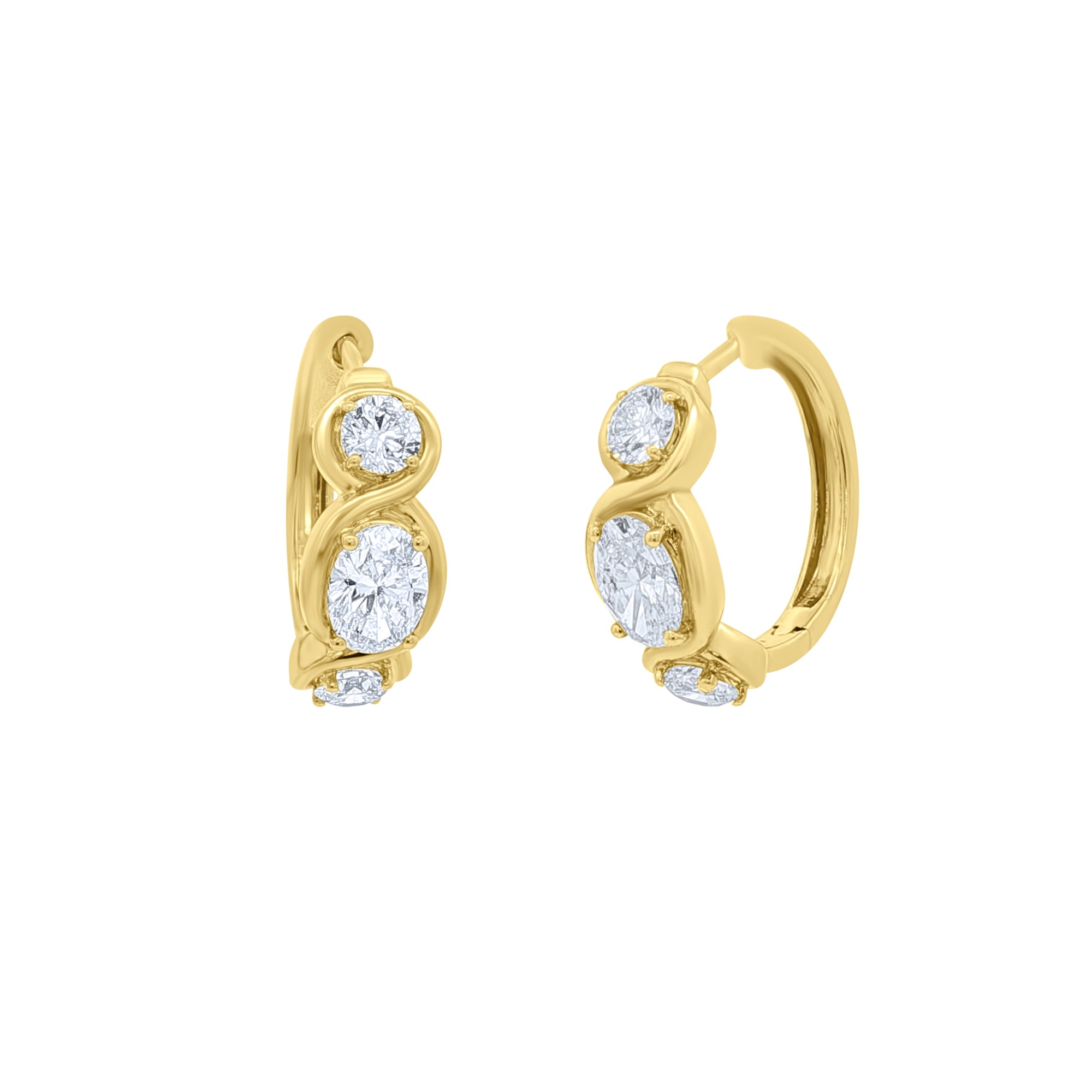 Lab-Grown Mixed Shape Diamond Twisted Hoop Earrings 7ct in 14K Yellow Gold by Elyzian, side view