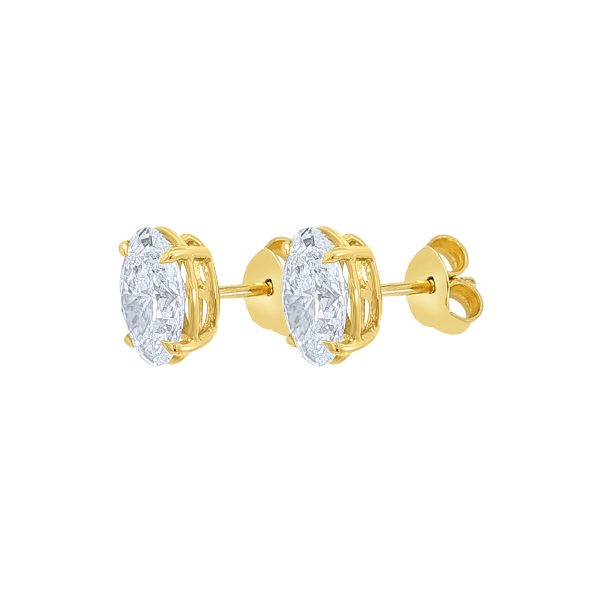 Angled view of Lab-Grown Oval Diamond Stud Earrings in 14K yellow Gold by Elyzian
