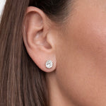 On model view of Lab-Grown Oval Diamond Stud Earrings in 14K yellow Gold by Elyzian