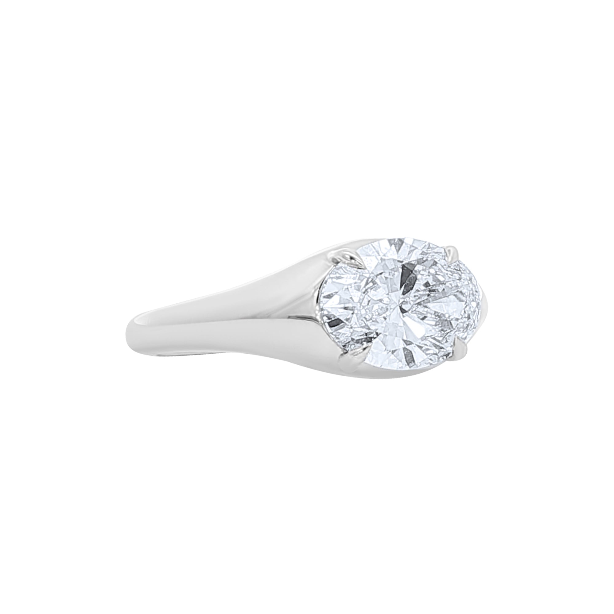 Lab-Grown Oval East-West Engagement Ring in 14K White Gold, side view