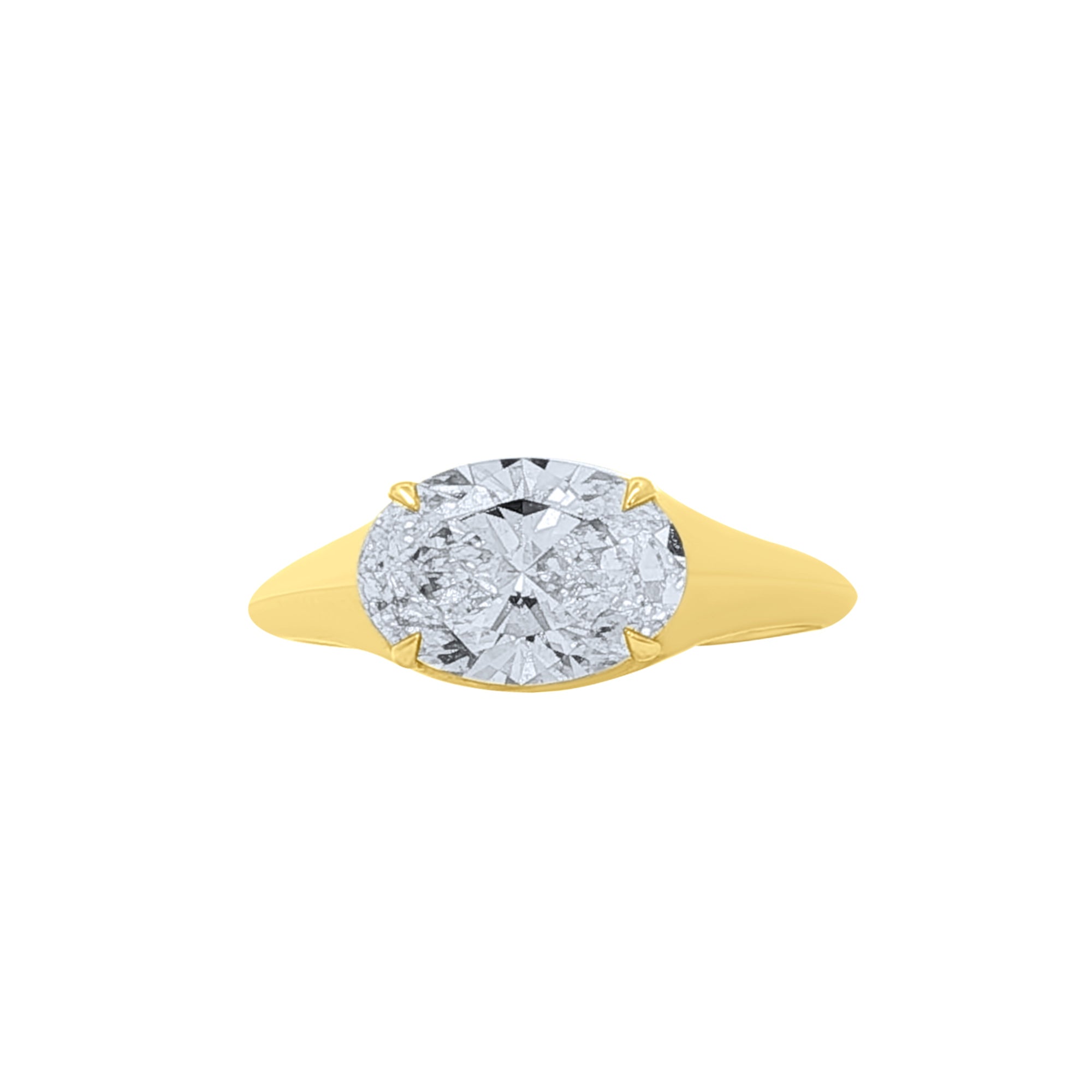 Lab-Grown Oval East-West Engagement Ring in 14K Yellow Gold, front view
