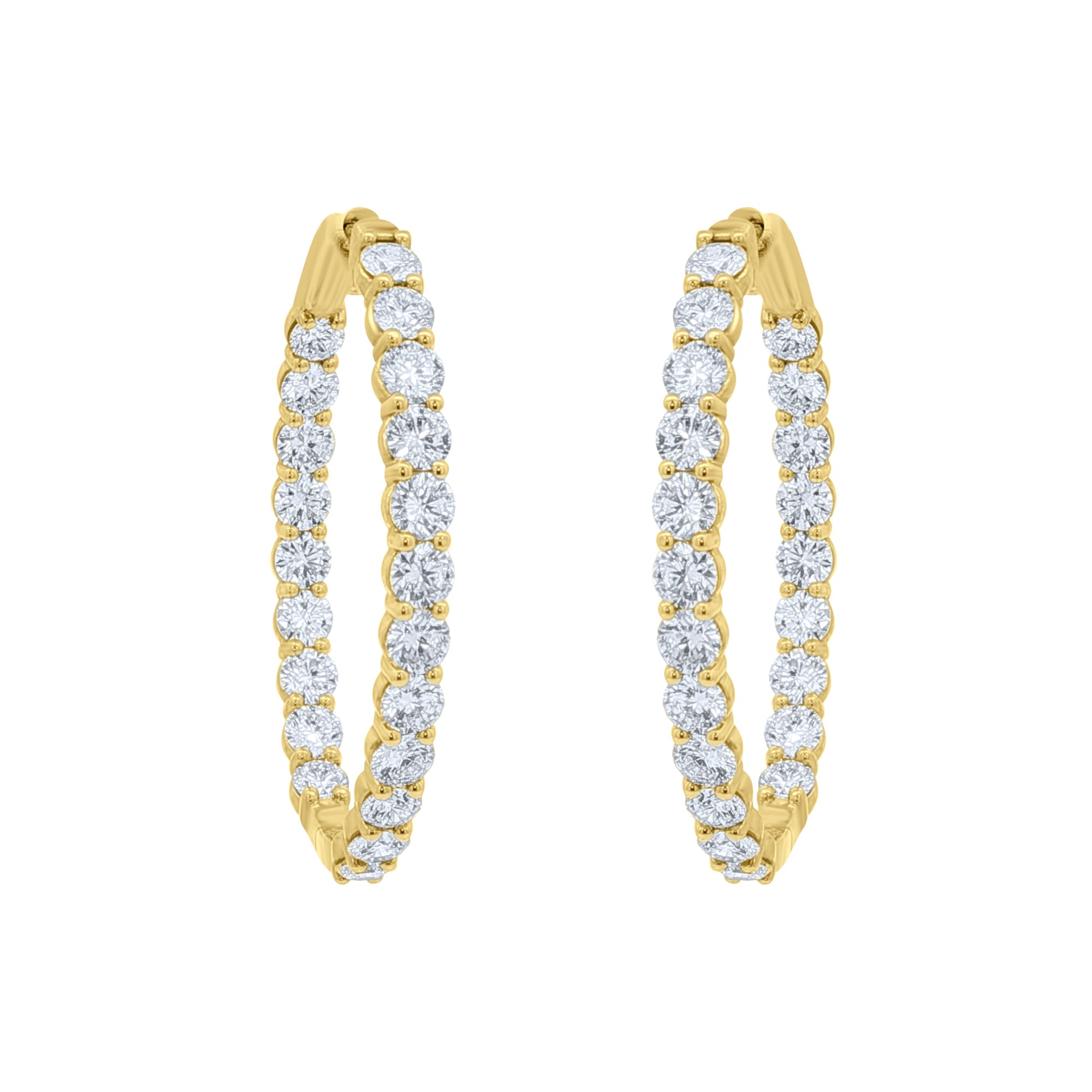 Lab-Grown Round Diamond Inside-Out Hoop Earrings 7ct in 14K Yellow Gold by Elyzian, front view