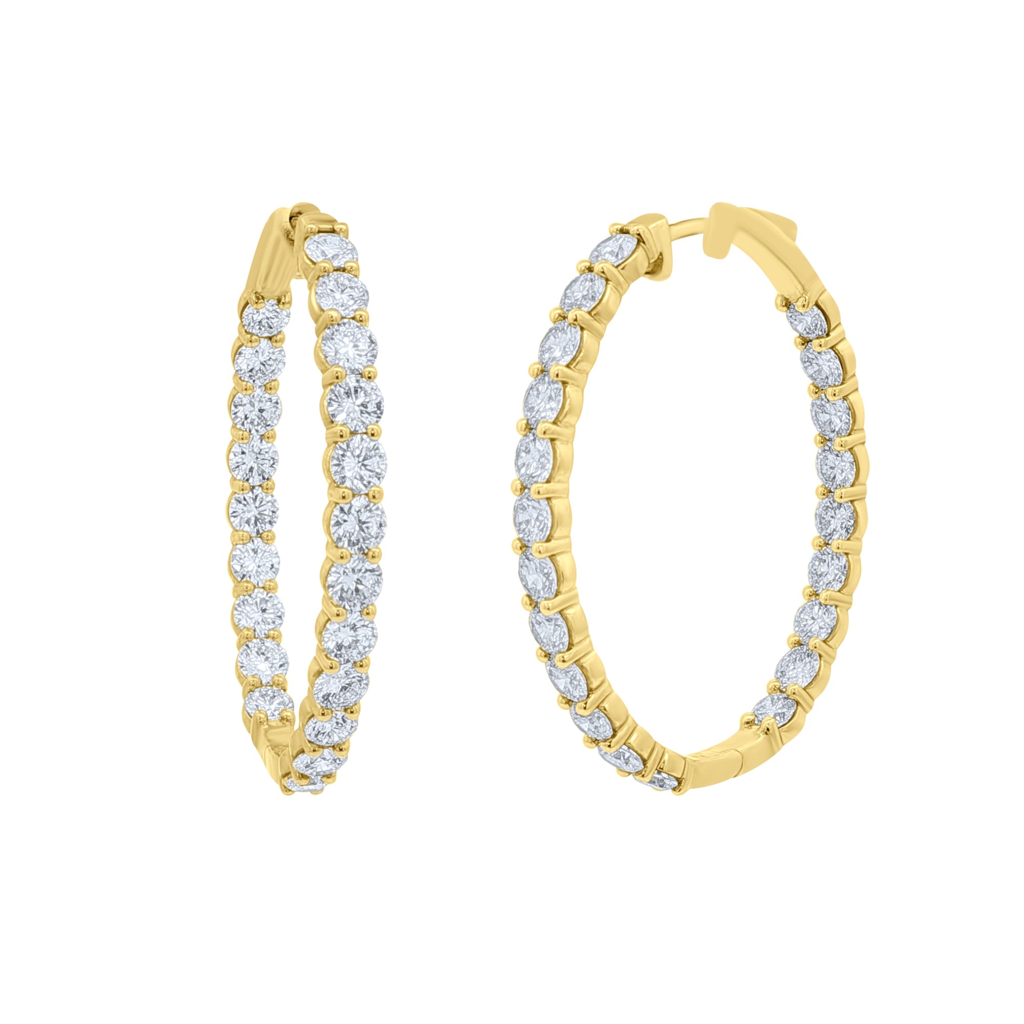 Lab-Grown Round Diamond Inside-Out Hoop Earrings 7ct in 14K Yellow Gold by Elyzian, Side view