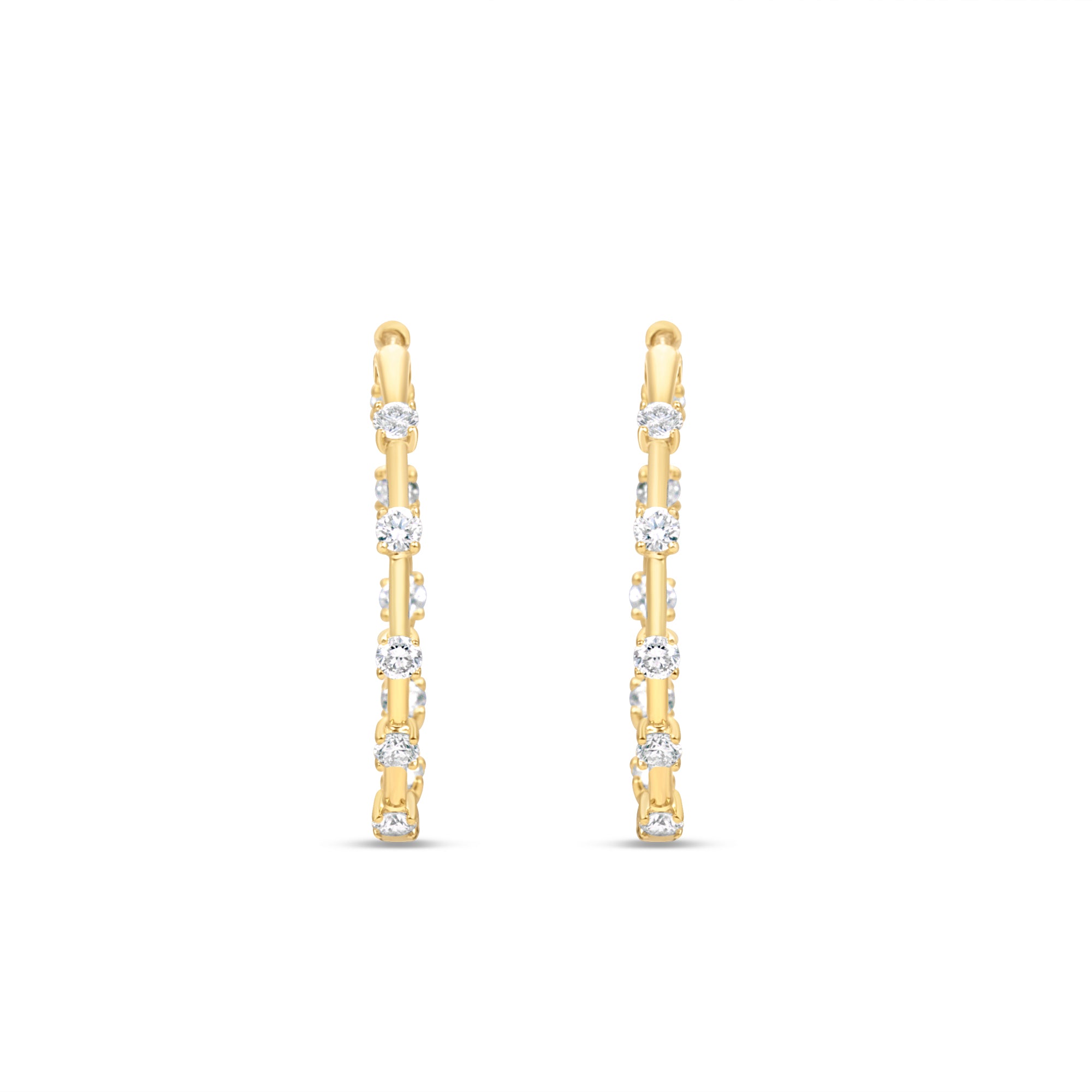 Large Diamond Prong Set Huggie Hoop Earrings in 14K Yellow Gold by Elyzian – front view