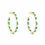 Large Floating Mixed Shape Emerald Hoop Earrings in 14K Yellow Gold by Elyzian – front view