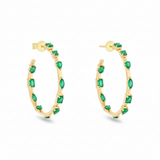 Large Floating Mixed Shape Emerald Hoop Earrings in 14K Yellow Gold by Elyzian – front view