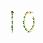 Side view of Large Floating Mixed Shape Emerald Hoop Earrings in 14K Yellow Gold by Elyzian