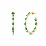 Side view of Large Floating Mixed Shape Emerald Hoop Earrings in 14K Yellow Gold by Elyzian