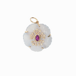 Lavande de Lune Fleur de Charme Pendant in 14K Yellow Gold with Chalcedony, Amethyst, and Diamonds by Elyzian Fine Jewelry
