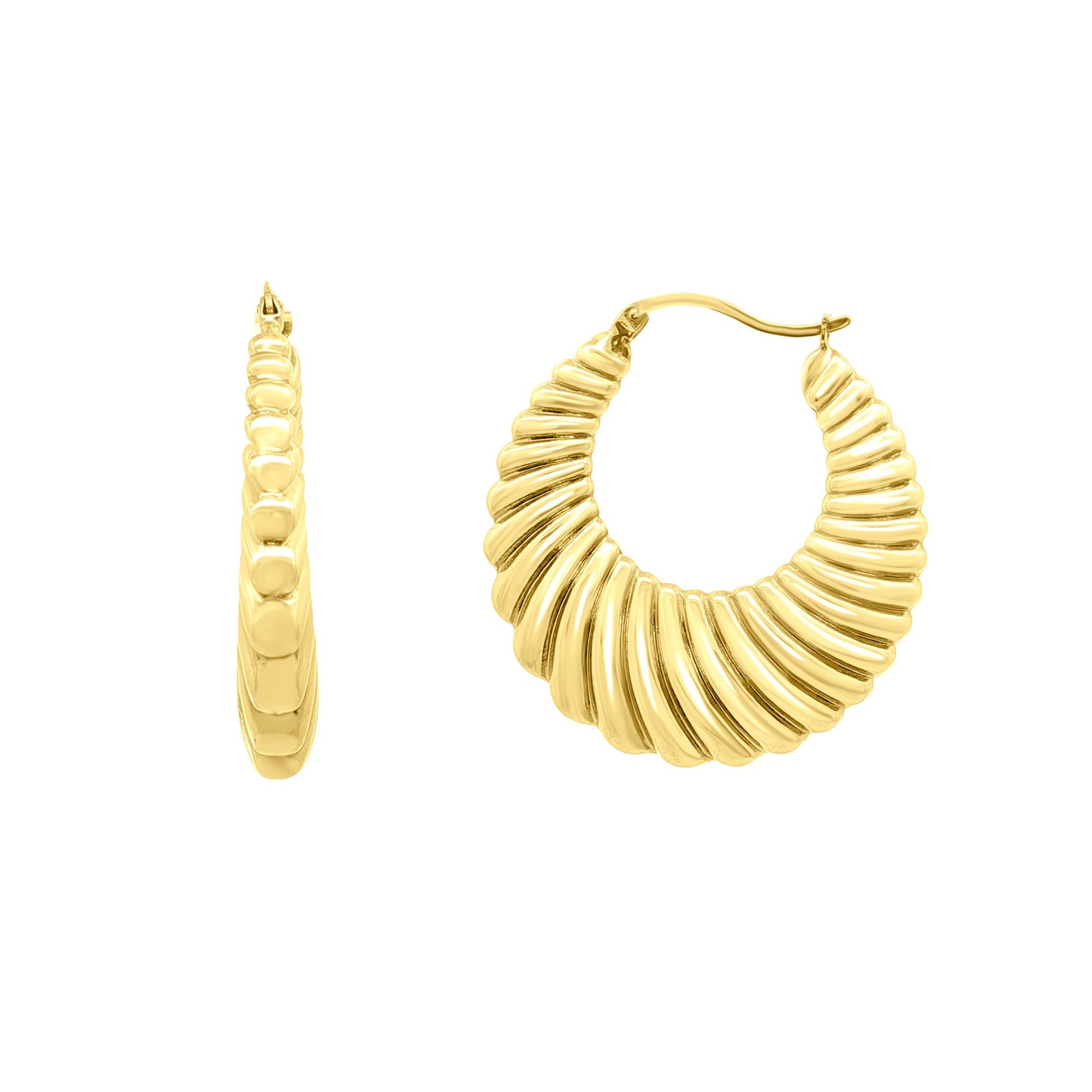 Medium Fluted Saddle Hoop Earrings in 14K Yellow Gold by Elyzian