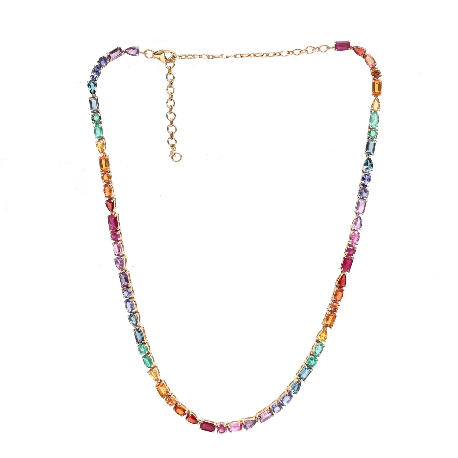 Multi-Color Gemstone Necklace in 14K Yellow Gold with Mixed Gemstones by Elyzian Fine Jewelry