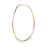 Multi-Colored Sapphire Tennis Necklace with Lab-Grown Marquise Diamond Dangles
