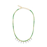 Ombre Tsavorite Garnet tennis necklace with lab diamond dangles 