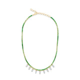 Ombre Tsavorite Garnet tennis necklace with lab diamond dangles 