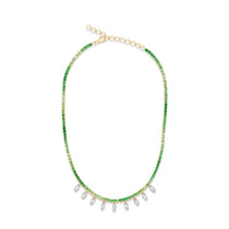 Ombre Tsavorite Garnet tennis necklace with lab diamond dangles 