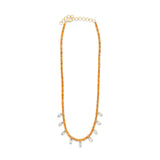 Orange Sapphire Tennis Necklace with Lab-Grown Marquise Diamond Dangles