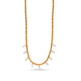 Orange Sapphire Tennis Necklace with Lab-Grown Marquise Diamond Dangles