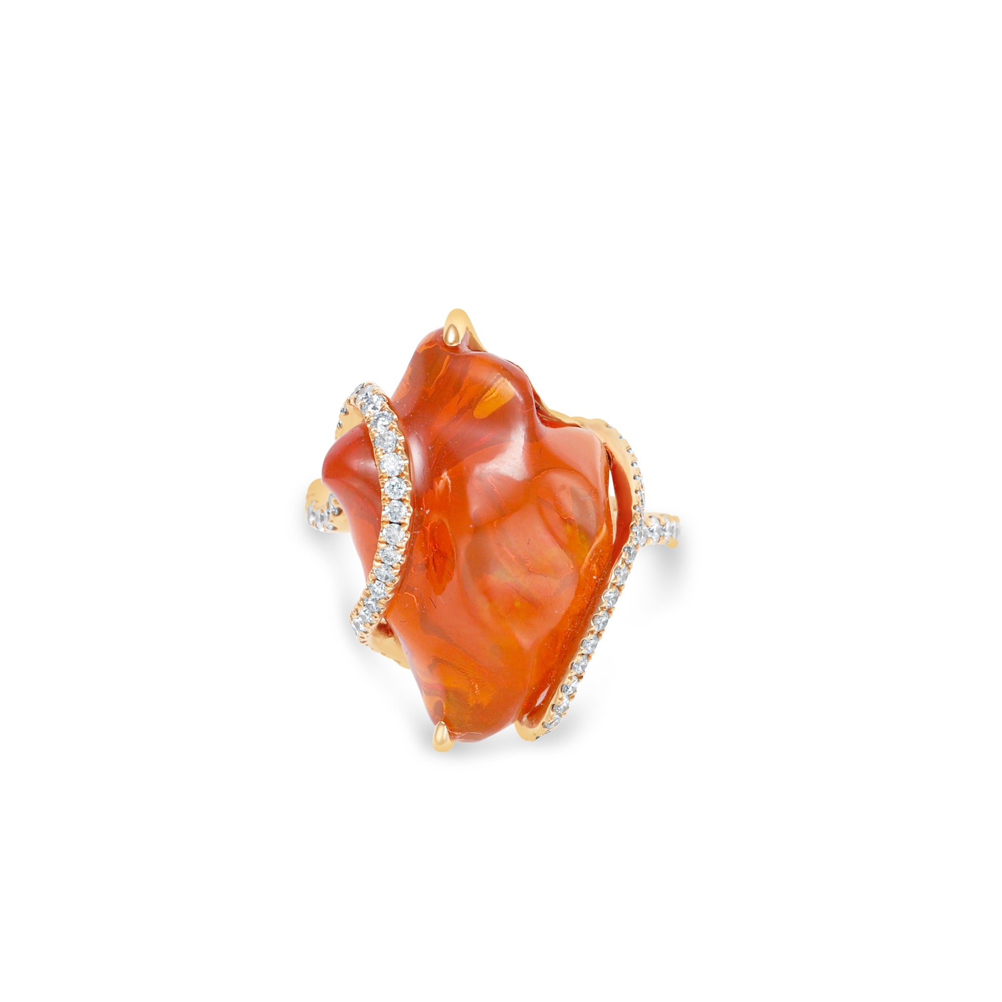 Elyzian Organic Fire Opal and Diamond Ring in 18K rose gold, front view