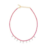 Pink Tourmaline Tennis Necklace with Lab-Grown Marquise Diamond Dangles