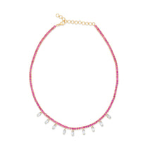 Pink Tourmaline Tennis Necklace with Man-Made Lab-Grown Marquise Diamond Dangles