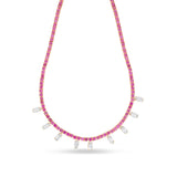 Pink Tourmaline Tennis Necklace with Lab-Grown Marquise Diamond Dangles
