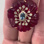 Seraphine Flame Fleur de Charme Pendant in 14K Yellow Gold with Ruby, Sapphire, and Diamonds by Elyzian Fine Jewelry