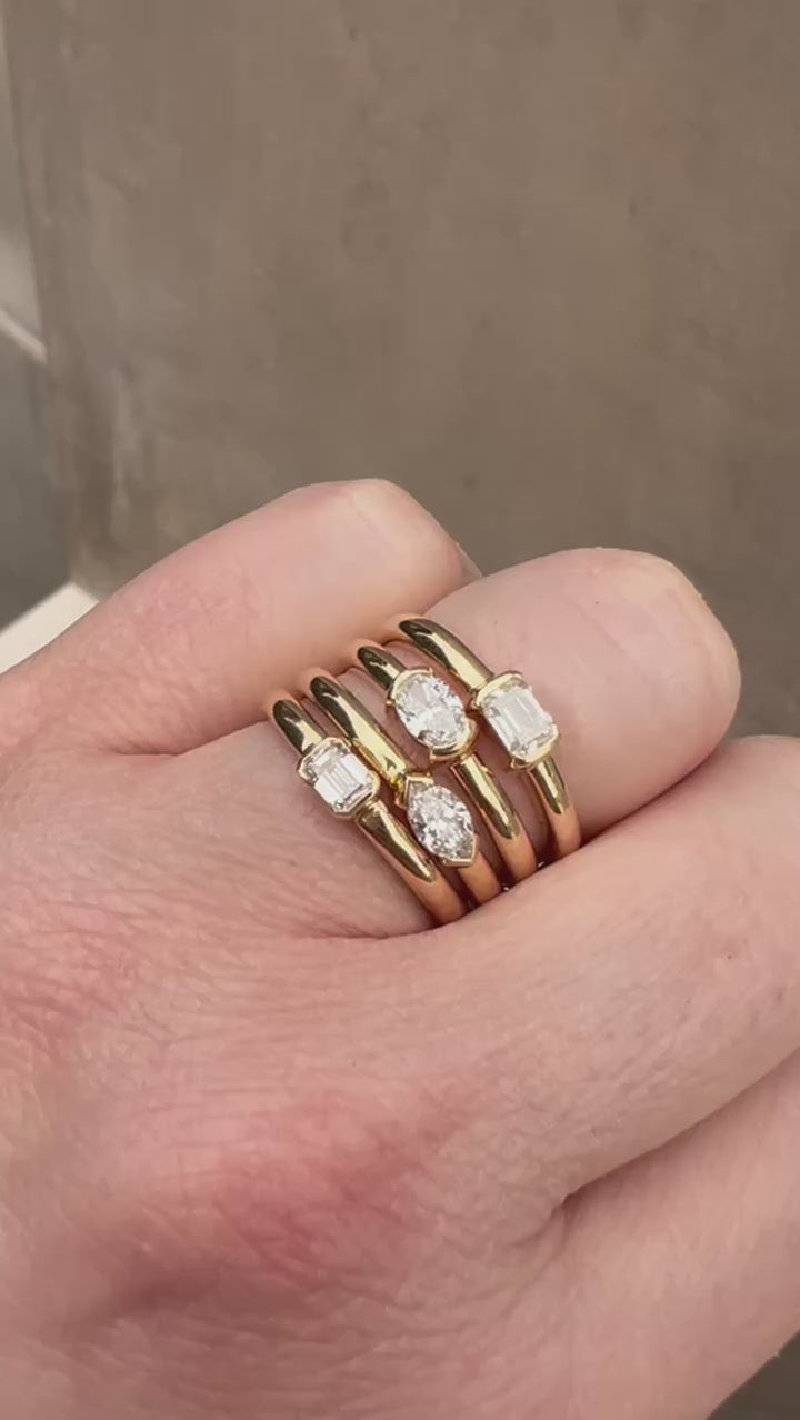 Stackable 14K Yellow Gold Ring with Oval Diamond Solitaire