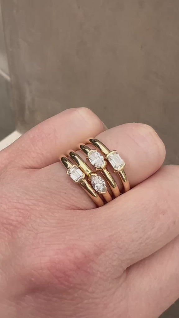 Stackable 14K Yellow Gold Ring with Oval Diamond Solitaire