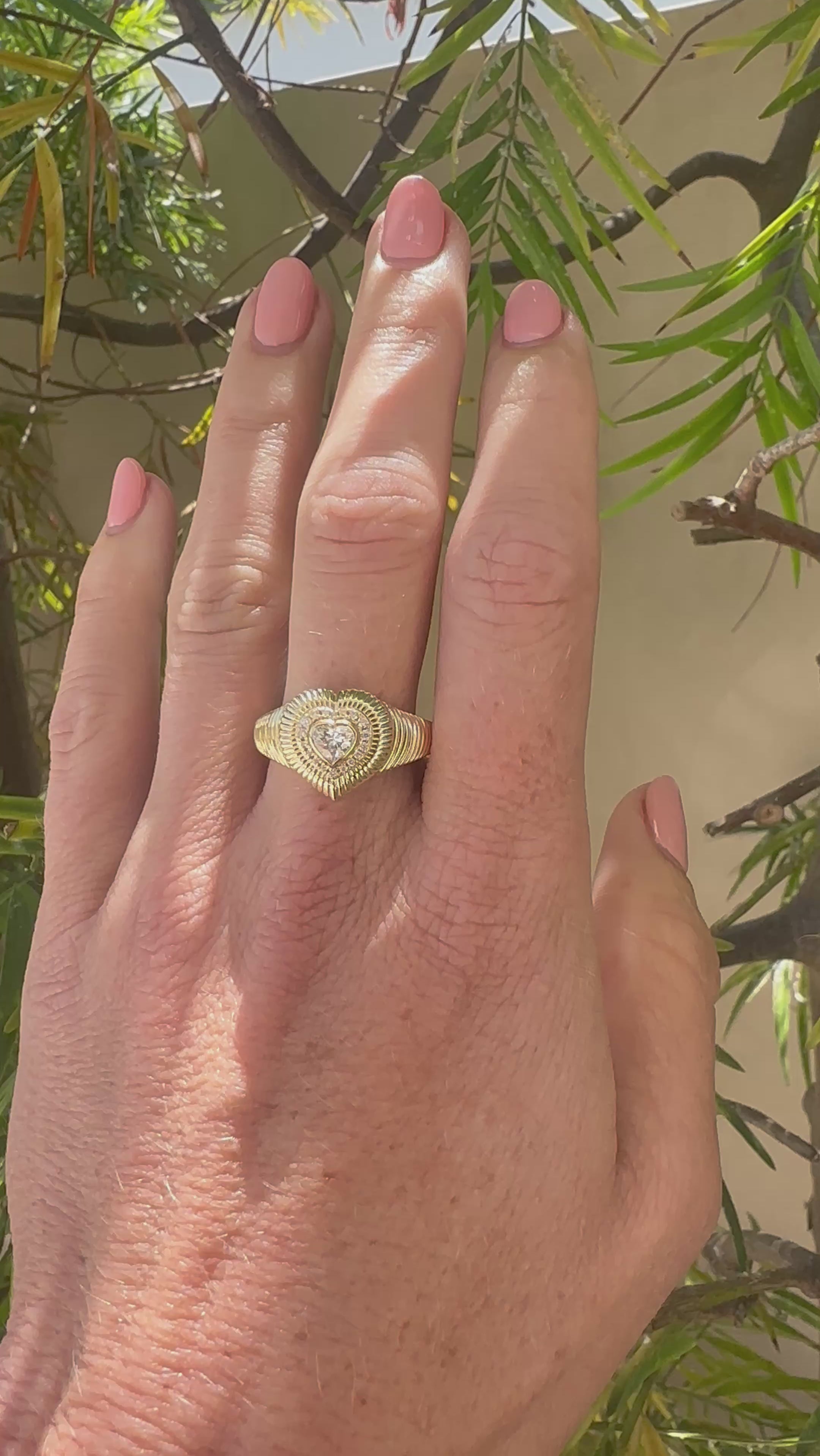 Fluted Heart Ring on finger 