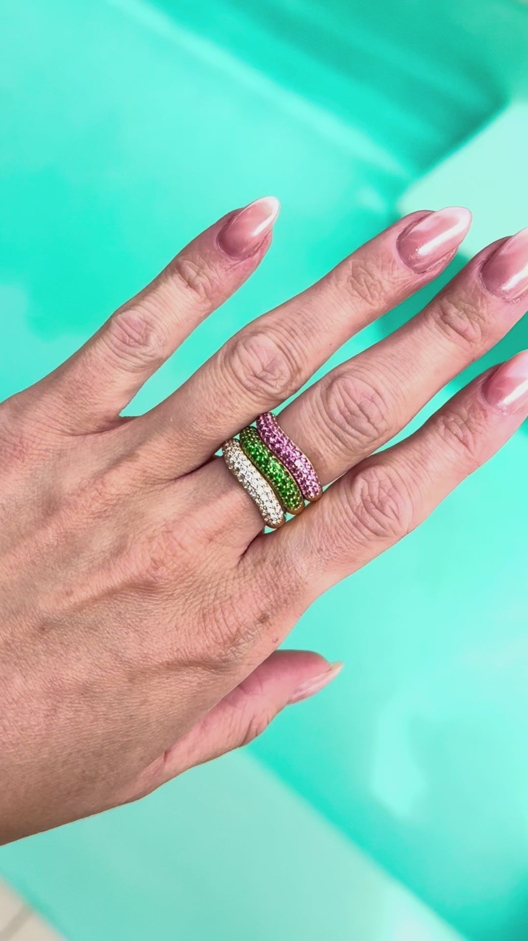 Pavé Wave Pink Sapphire Stackable Band