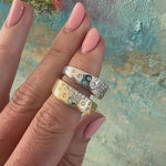 Dual-tone cigar band on a white background; both yellow and white gold have scattered natural diamonds. Back 