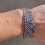 14K Gold Blue Sapphire Flexible Woven Cuff Bracelet Sparkling in the sun