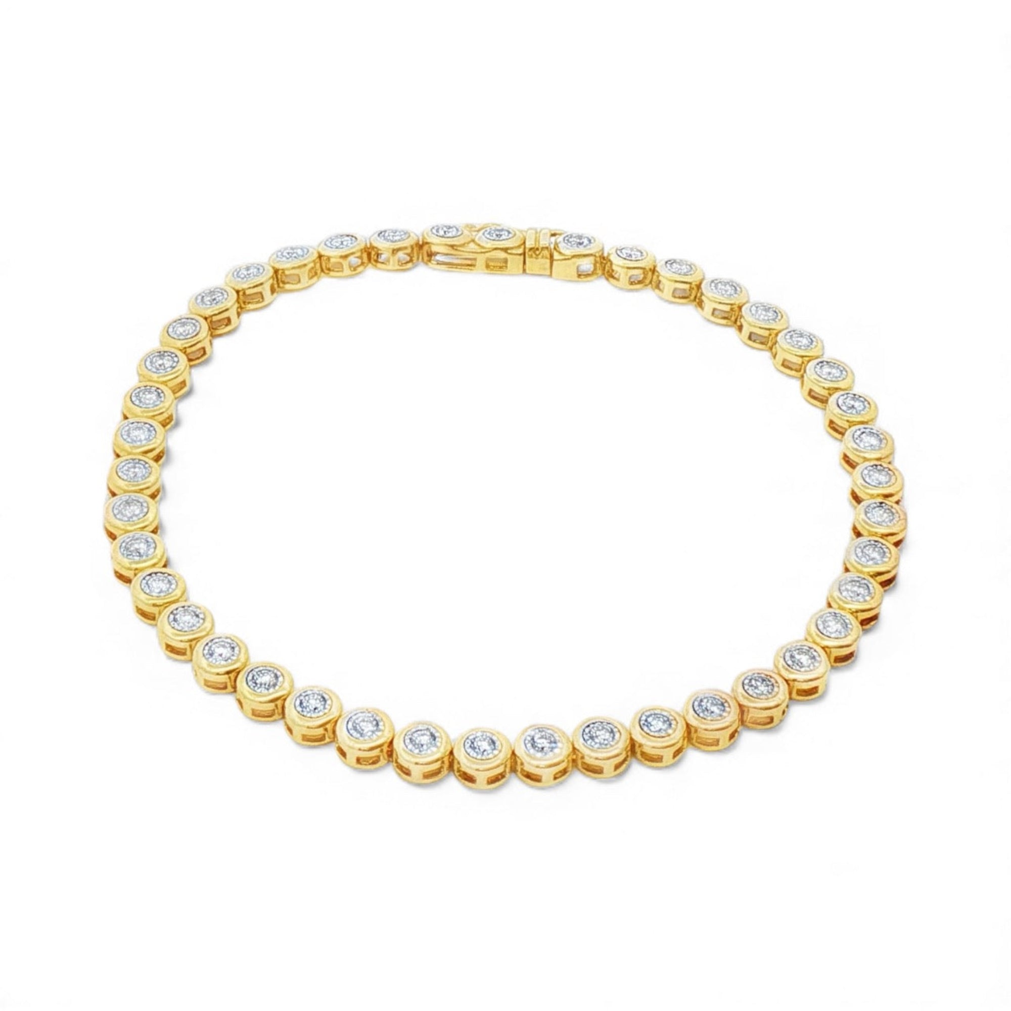 Round bezel-set illusion diamond tennis bracelet in 14K yellow gold