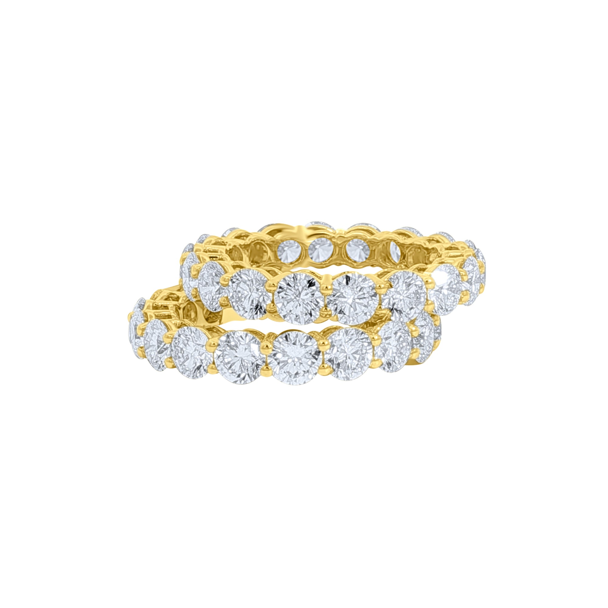 Round lab-grown diamond eternity band in 14k yellow gold, featuring a continuous circle of brilliant-cut diamonds in a polished prong setting.