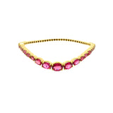Rubellite & Tourmaline Wave Bangle in 14K Yellow Gold