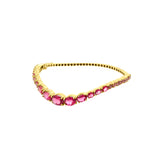 Rubellite & Tourmaline Wave Bangle in 14K Yellow Gold