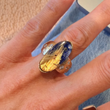 Oval Rutilated Quartz & Lapis Lazuli Diamond Ring in 18K Yellow Gold