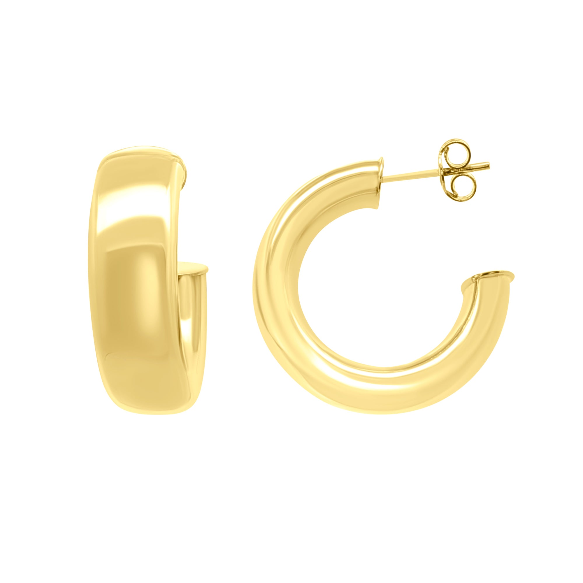 Semi-Flat Round Hoop Earrings in 14K Yellow Gold by Elyzian